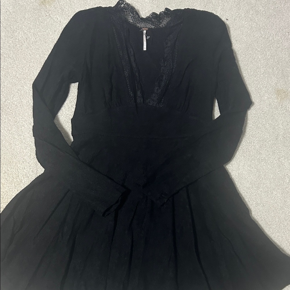 Free People Black Long Sleeve Dress with Lace Detail